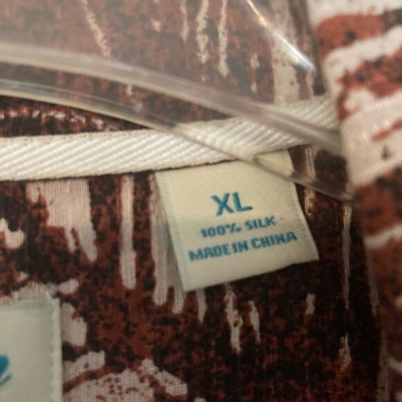 Men’s Caribbean Pure Silk Brown White Leaf Patterned Tropical Size XL - Picture 4 of 7